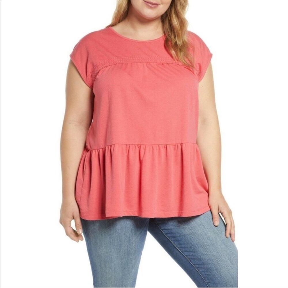 NWOT CASLON Women's Peplum Ruffle Knit Tunic Top Pink